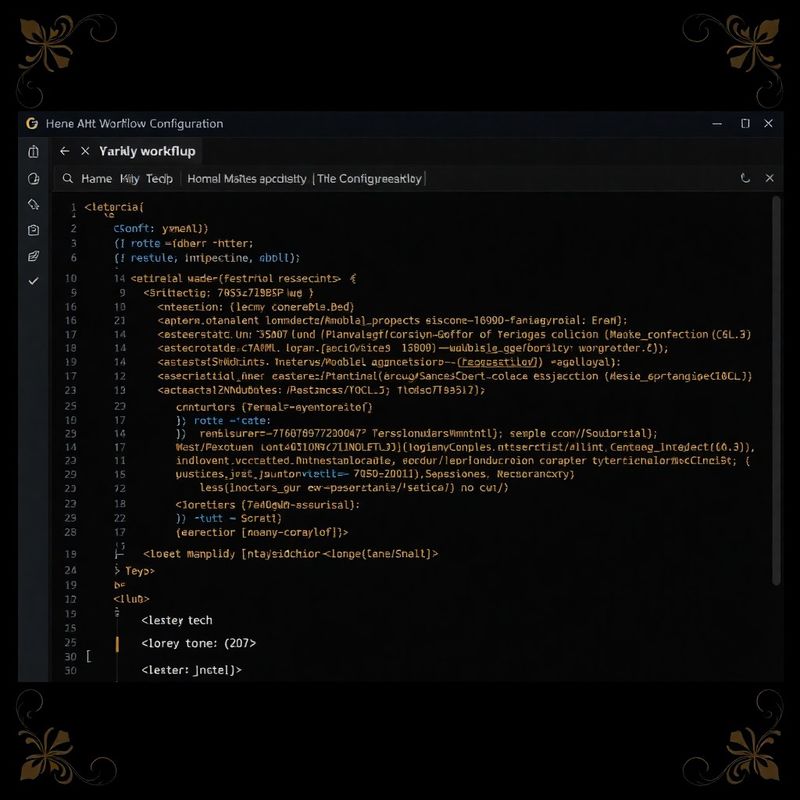 YAML editor pre konfiguráciu workflow so zlatým zvýraznením syntaxe